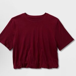 Women’s Cropped Bubble T-Shirt Burgundy Short Sleeve T-Shirt